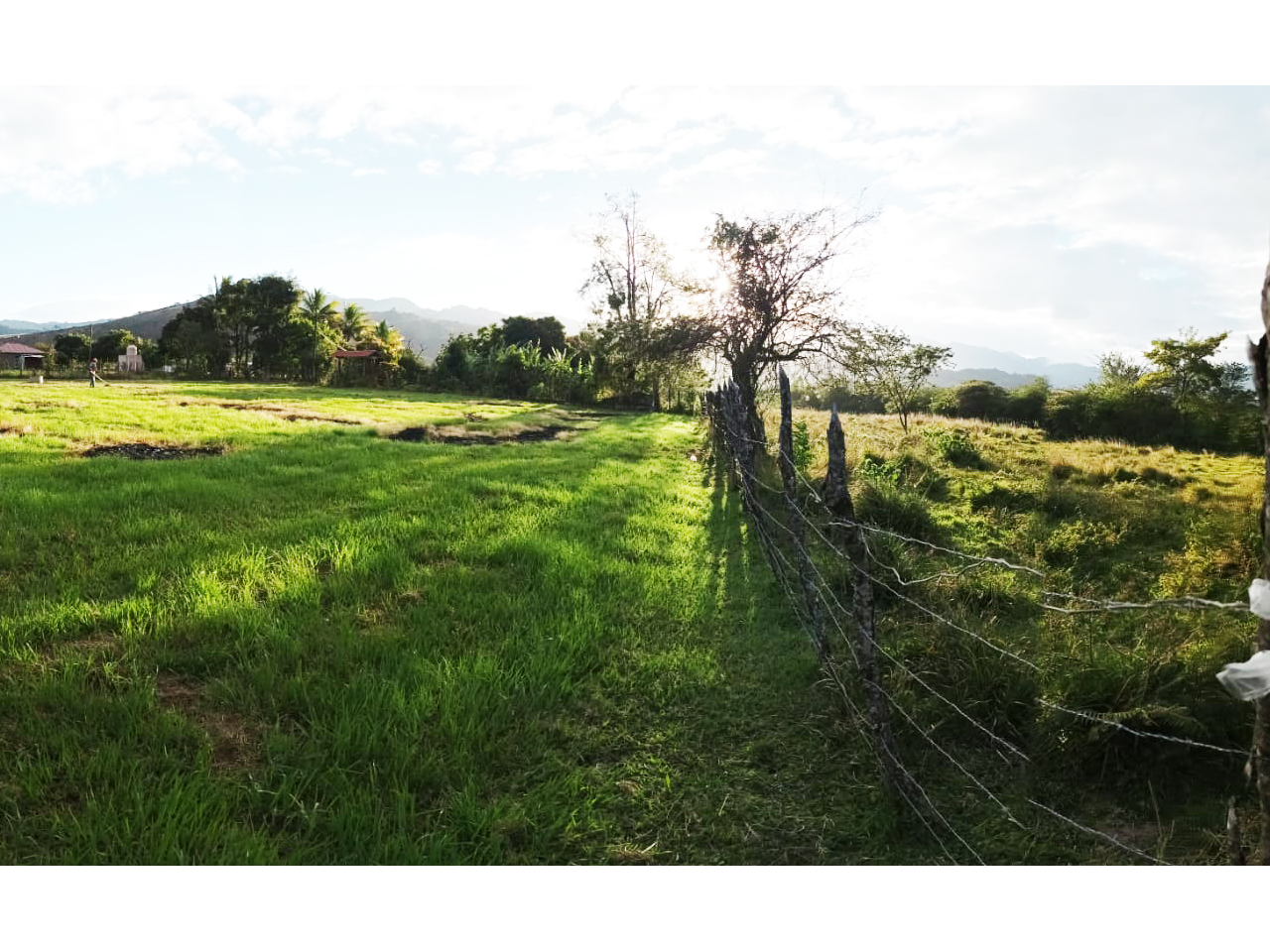 Terreno amplio en la ciudad del Zamorano con cerco perimetral con grama verde, árboles al fondo y vista al cerro.