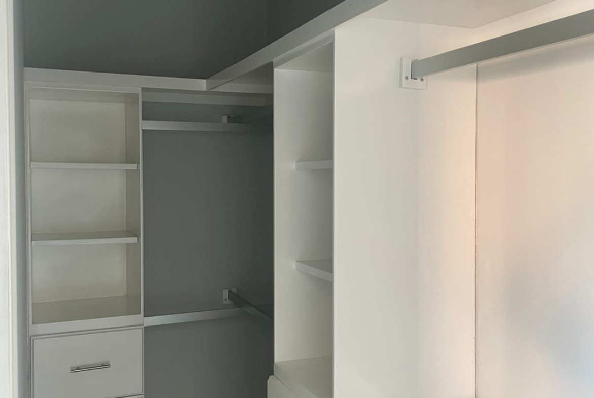 Walk-int closet de madera color blanco de la habitación principal.